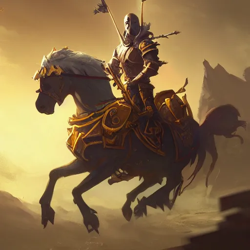 Image similar to a knight riding a horse, yellow theme, bright art masterpiece artstation. 8 k, sharp high quality artwork in style of jose daniel cabrera pena and greg rutkowski, concept art by tooth wu, blizzard warcraft artwork, hearthstone card game artwork, horse rider