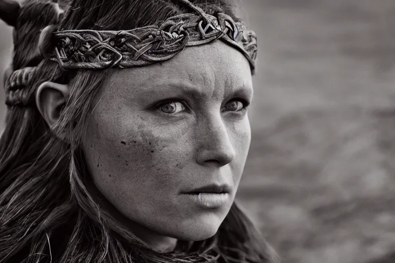 Image similar to portrait of a beautiful Viking woman By Emmanuel Lubezki