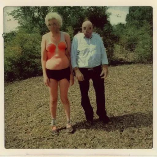 Prompt: found polaroid of weird trash humpers