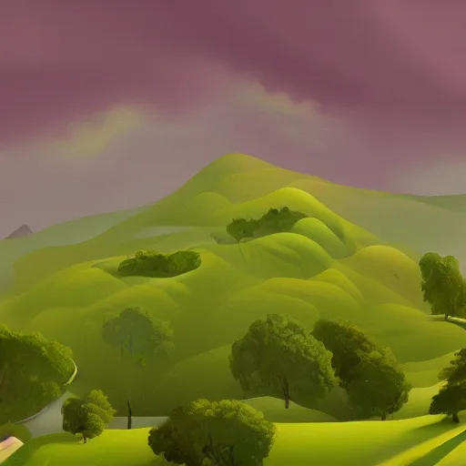 Prompt: a digital painting of green hills, in the style of matilda geijer on artstation, 4 k,