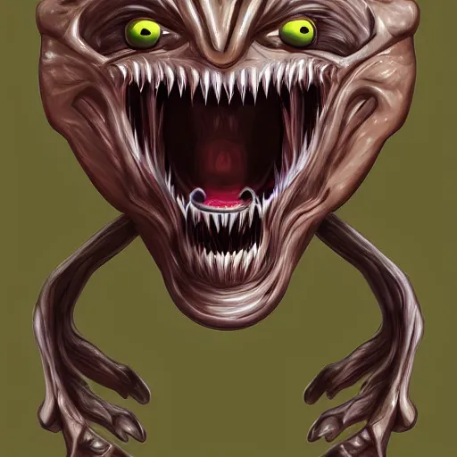 Image similar to a mimic pretending to be a basketball with a long tongue and sharp teeth, fantasy, digital painting