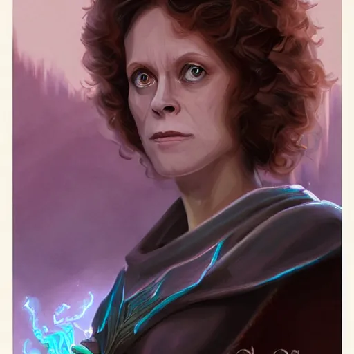 Image similar to young sigourney weaver as a d & d draconic sorcerer, character portrait by wlop