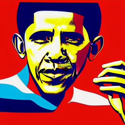 Image similar to Obama, graphic illustration by Jamie Hewlett, bold colors