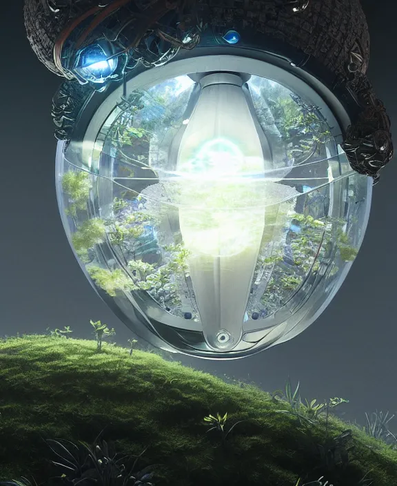 Image similar to dyson sphere, transparent clear see - through image of lush botany, aurora spaceship environment, ultra realistic, concept art, photorealistic, octane render, 8 k, unreal engine. art by gustave dore and nori inoguchi and sam kaplan and zachary goulko and christopher marley and artgerm and alphonse mucha