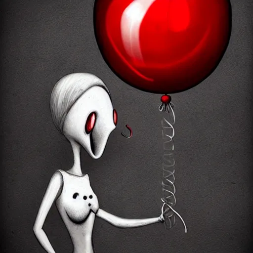 Prompt: surrealism grunge cartoon portrait sketch of an hourglass with a wide smile and a red balloon by - michael karcz, loony toons style, dark art style, horror theme, detailed, elegant, intricate