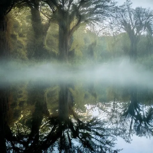 Image similar to photo of an ethereal forest and lake