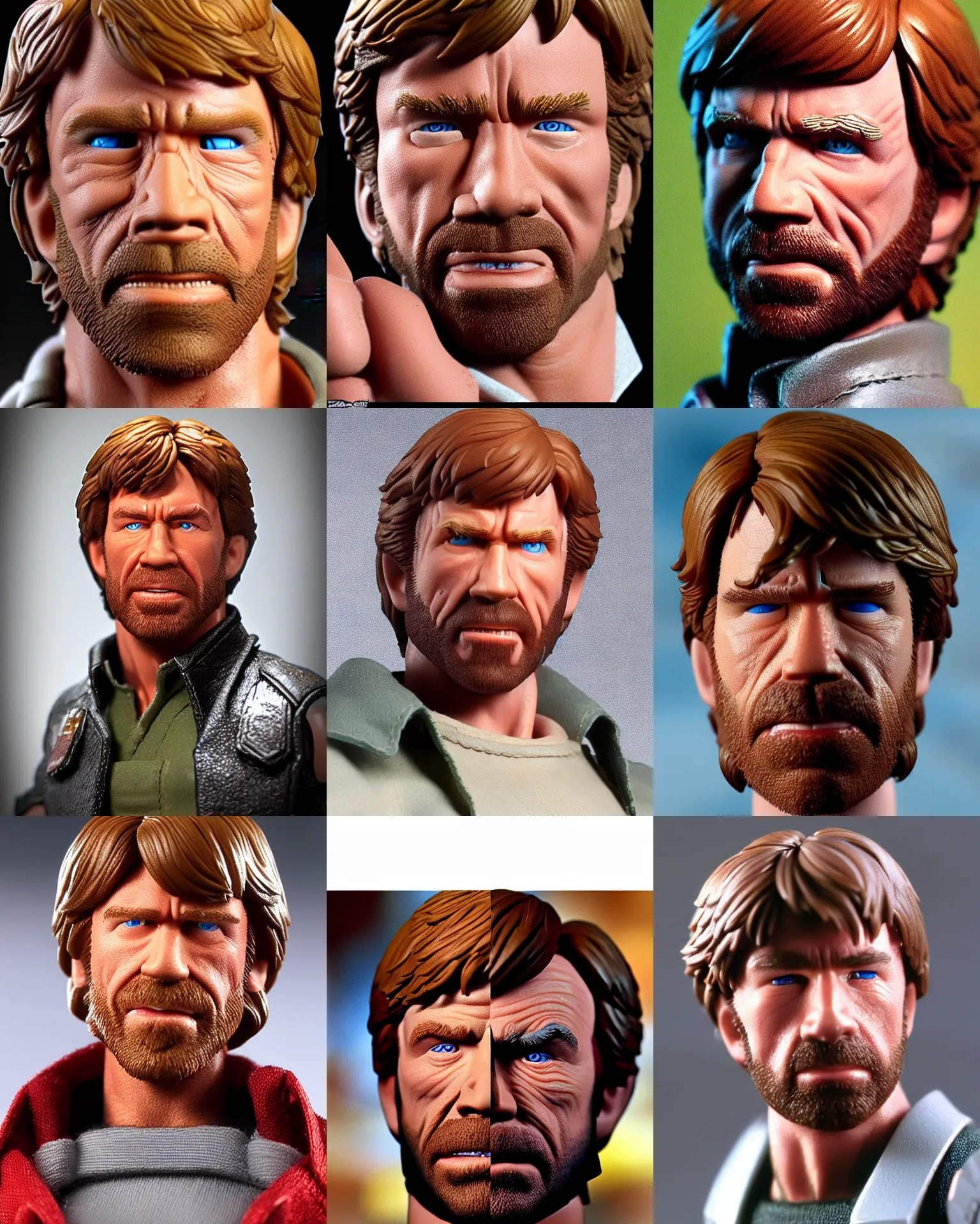 Prompt: chuck norris!!! neca!!! f plastic action figure by neca face close up headshot in the style of neca, character by neca