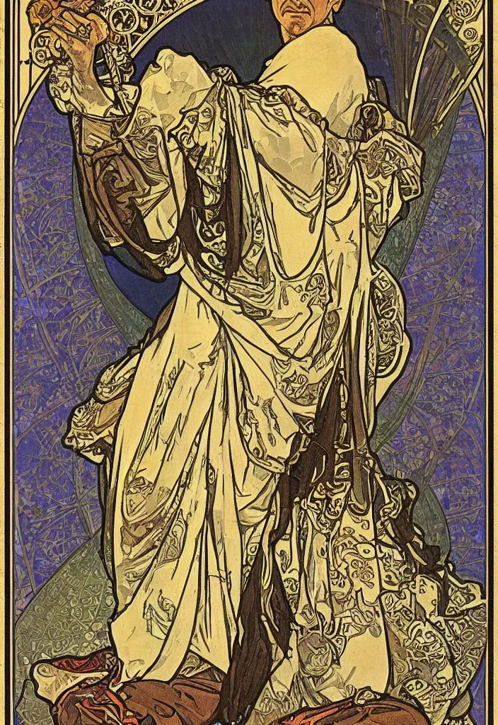 Image similar to geoffrey hinton as the emperor on a tarot card, tarot in art style by alphonse mucha