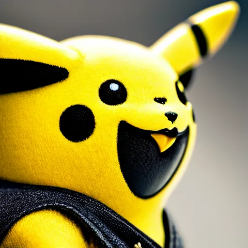 Prompt: photograph portrait of Pikachu, intricate detail, sigma 85mm f/1.4, 4k, depth of field, high resolution, 4k, 8k, hd