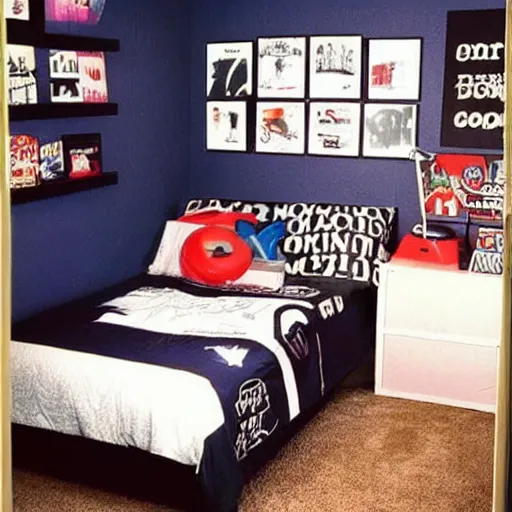 Image similar to 90s style teenage boy's bedroom.