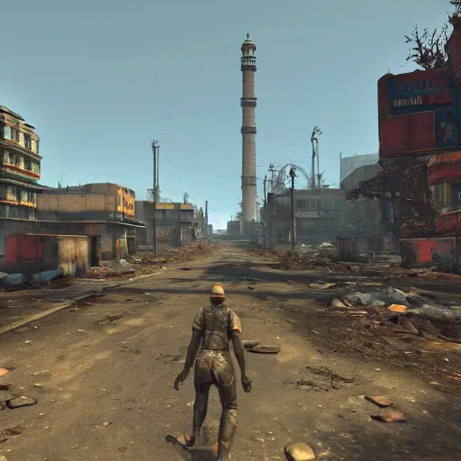 Image similar to new delhi, india in ruins post - nuclear war in fallout 4, in game screenshot