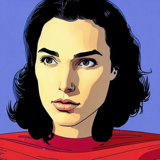 Image similar to “ gal gadot retro minimalist portrait by jean giraud, moebius starwatcher comic, 8 k ”