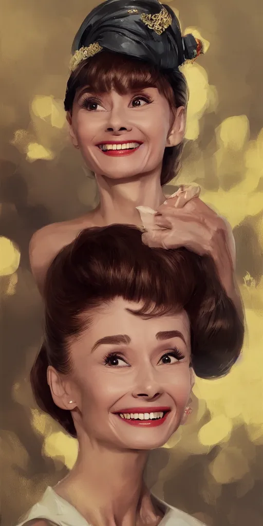 Image similar to Every Audrey Hepburn ever laughing at you, Darek Zabrocki, Karlkka, Jayison Devadas, Phuoc Quan, trending on Artstation, 8K, ultra wide angle, pincushion lens effect