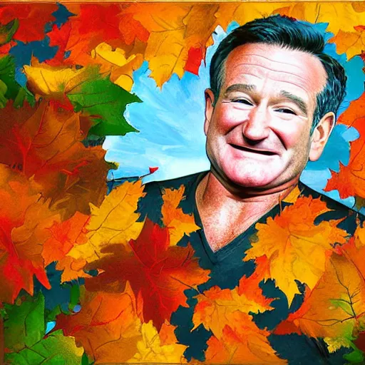 robin williams smile. picture painting autumn leaves | Stable Diffusion ...