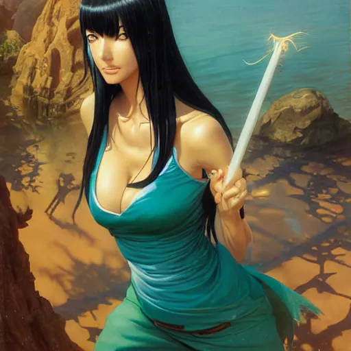 Prompt: highly detailed vfx portrait of nico robin by eiichiro oda!!!, stephen bliss, greg rutkowski, loish, rhads, beeple, makoto shinkai, tom bagshaw, alphonse mucha, sharp focus, art by artgerm and greg rutkowski, stanley kubrick, backlit, harsh overhead sunlight!!,