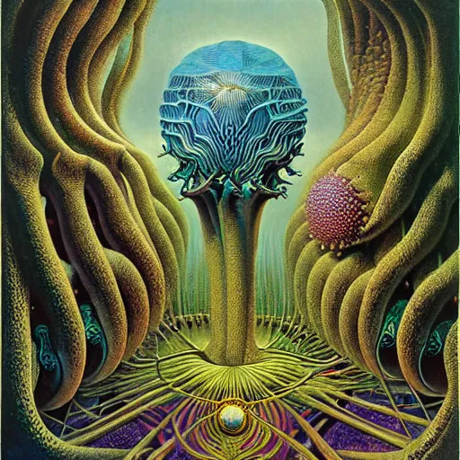 Prompt: divine chaos engine by roger dean and andrew ferez, symbolist, visionary, detailed, realistic, surreality, art forms of nature by ernst haeckel