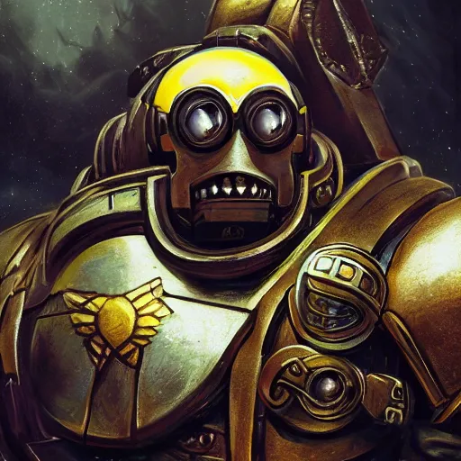 Prompt: an epic painting of minion, space marine, adeptus astartes, warhammer 4 0 k, battle, space, oil on canvas, perfect composition, golden ratio, beautiful detailed, photorealistic, digital painting, concept art, smooth, sharp focus, illustration, artstation trending, octane render, unreal engine