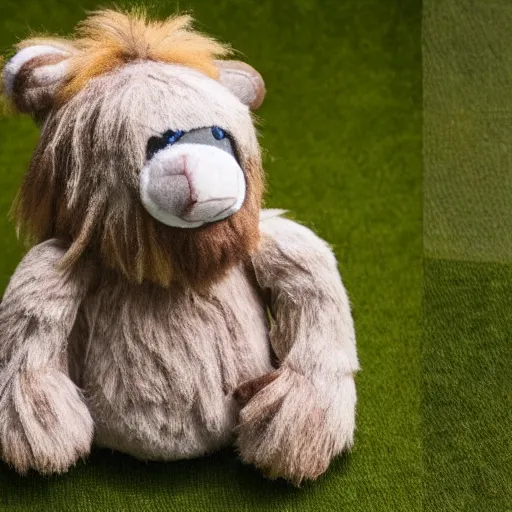 Prompt: photo of a stuffed animal, stuffed animal that kind of looks like a caveman