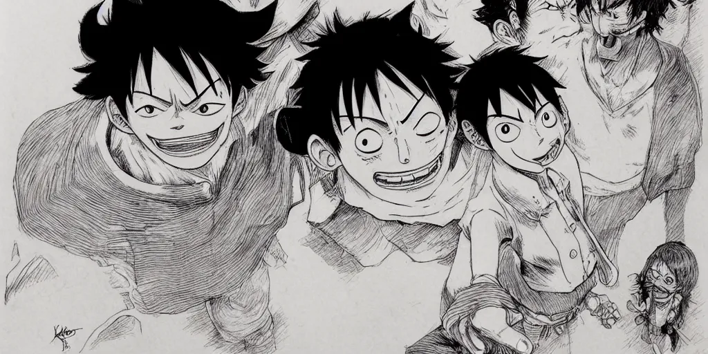 Image similar to [ luffy mustache ] ( by kim jung gi ) ( by kentaro miura )