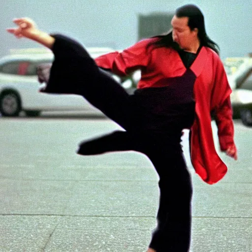 Image similar to steven seagal roundhouse kick child, in the style of daily news