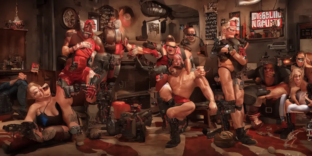 Prompt: duke nukem family sitcom comedy, realistic 4 k octane beautifully detailed render, 4 k post - processing, highly detailed, intricate complexity, epic composition, magical atmosphere, cinematic lighting, masterpiece, ultra hd