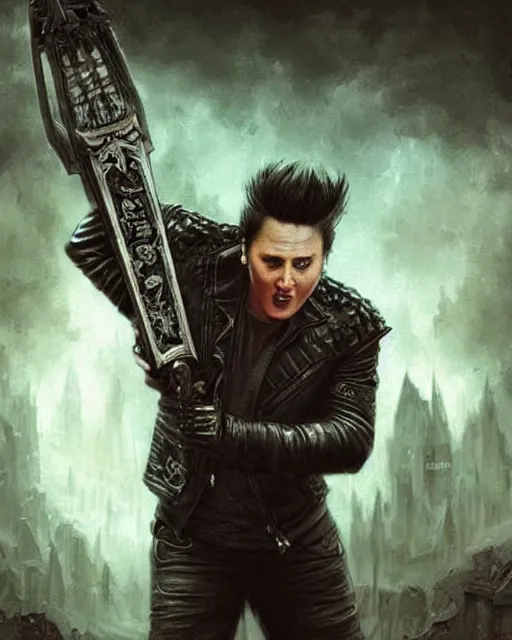 Image similar to synyster gates ( avenged sevenfold ), hyper realistic face, beautiful eyes, fantasy art, in the style of greg rutkowski, intricate, hyper detailed, smooth