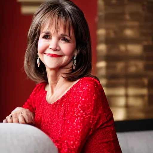 Image similar to dslr portrait still of sally field wearing a beautiful red dress, 8 k 8 5 mm f 1. 4