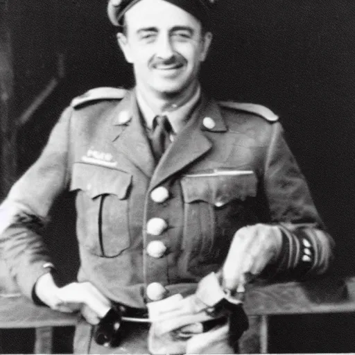 Image similar to Richard Hammond as a officer during WW2, grainy monochrome photo