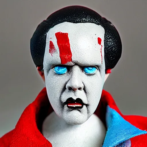 Image similar to nils bohr cosplay orlan, stop motion vinyl action figure, plastic, toy, butcher billy style