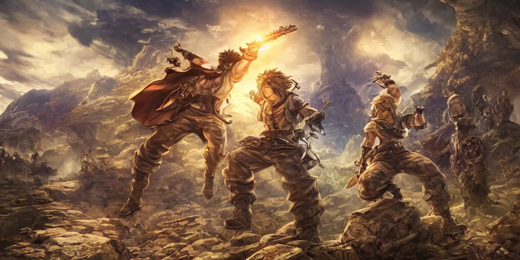 Image similar to now is the time to lift our nation from the quicksands of racial injustice to the solid rock of brotherhood. ultrafine highly detailed colorful illustration, intricate linework, sharp focus, octopath traveler, final fantasy, unreal engine highly rendered, global illumination, radiant light, intricate environment