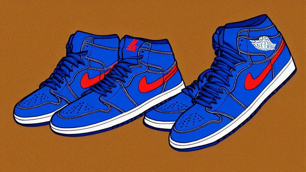 Prompt: sneakers Air Jordan 1 with elements of plane F18 in blue color, pixel art by Gerardo Quiroz, devian art, 4k
