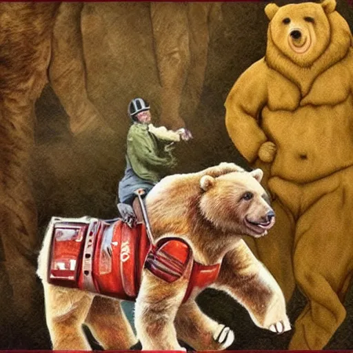 Prompt: vladimir putin riding a bear, very detailed face