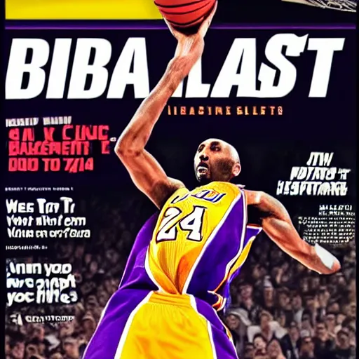 Prompt: basket ball shot kobe slam dunk magazine cover 🔥 🔥 🔥 🔥