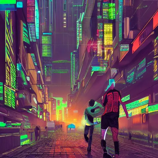 Image similar to people running away from crypto scared, cyberpunk art