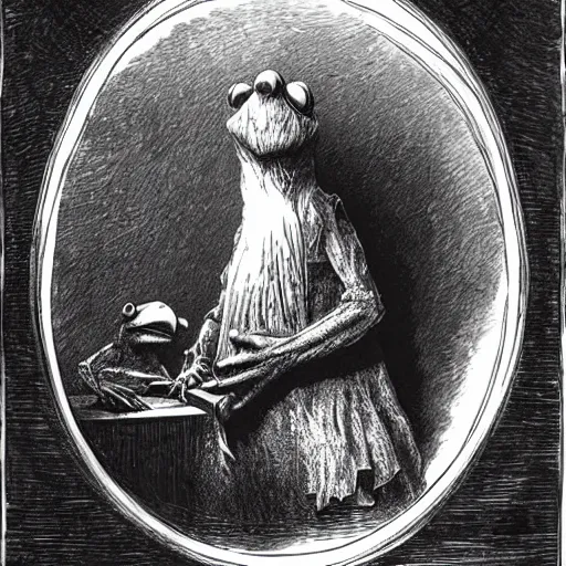 Image similar to Kermit the Frog by Gustave Doré