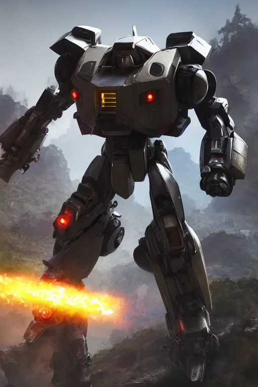 Image similar to mechwarrior 5 : mercenaries mech megaman transformer robot boss tank engine game octane render, 4 k, hd 2 0 2 2 3 d cgi rtx hdr style chrome reflexion glow fanart, global illumination ray tracing hdr fanart arstation by sung choi and eric pfeiffer and gabriel garza and casper konefal pixar and disney unreal zbrush central hardmesh