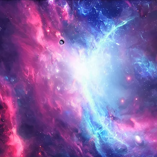 Prompt: The beginning of the universe, space photography, singularity exploding into galaxies, high energy, intricate details, deviantart, digital painting, concept art