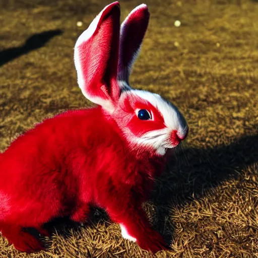 Image similar to an adorable crimson bunny creature with heart patters on its fur