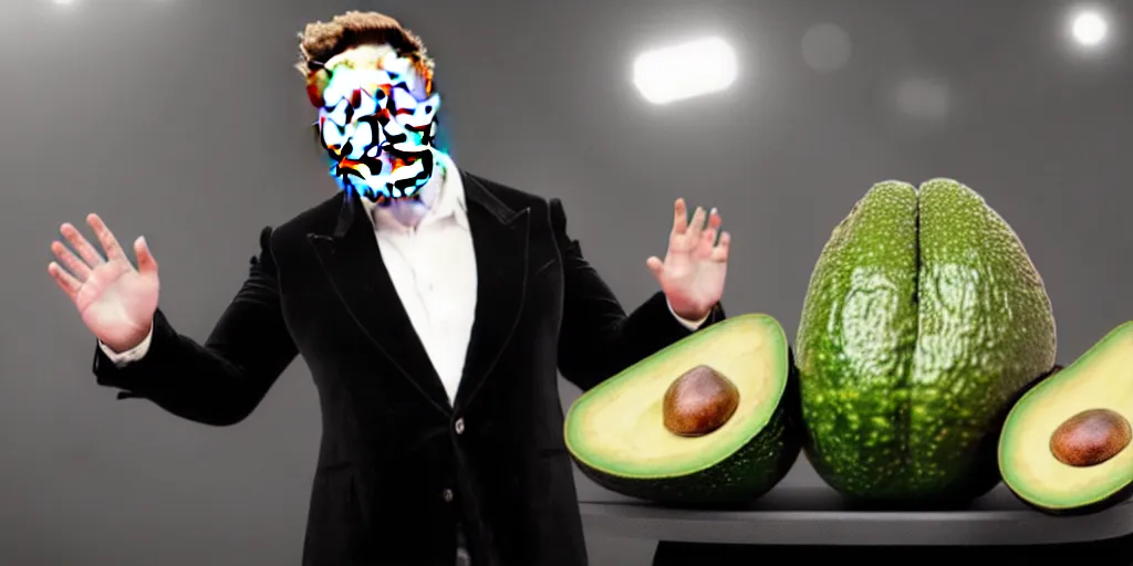 Prompt: elon musk inside of a giant avacado, elon musk sitting in a realistic avacado, hyper realistic, cinematic photogtaphy, fruit celebrity, avacado dream, elon musk dreams of sitting inside of avacados, avacado chairs, avacado halloween costumes, in a boxing ring, photography, cinematic lighting, dramatic feeling