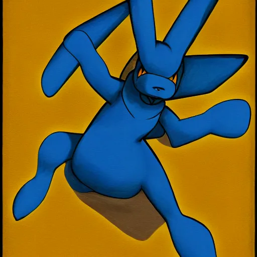 Image similar to A Bauhaus style painting of Lucario( from pokemon )