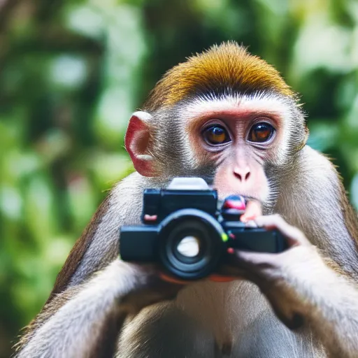 Image similar to Portrait of a monkey holding a camera