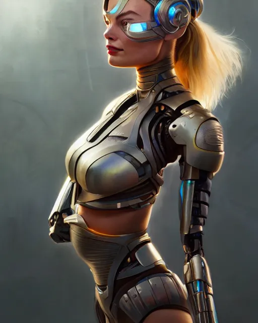 Prompt: weta disney pixar movie still portrait photo of margot robbie as cyborg woman by pixar, by weta, wlop, ilya kuvshinov, rossdraws, artgerm, maxim cover, latex, sweaty, iridescent, bright morning, anime, liosh, mucha