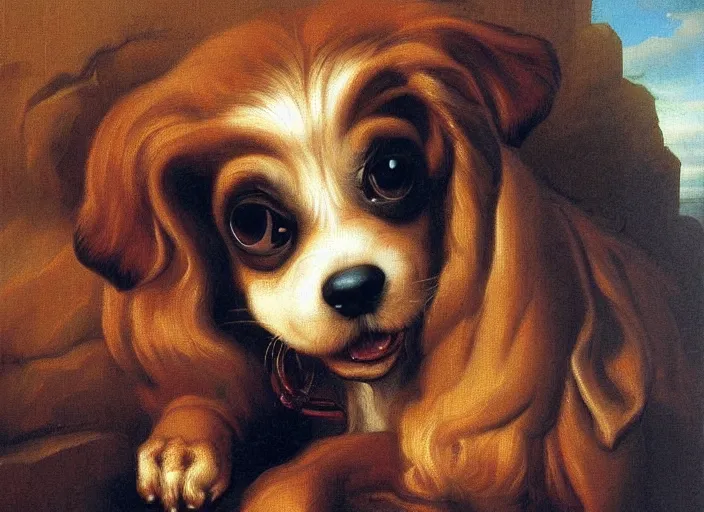 Prompt: baroque rococo painting The Adorable Dog portrait Greg Hildebrandt high detail cute puppy