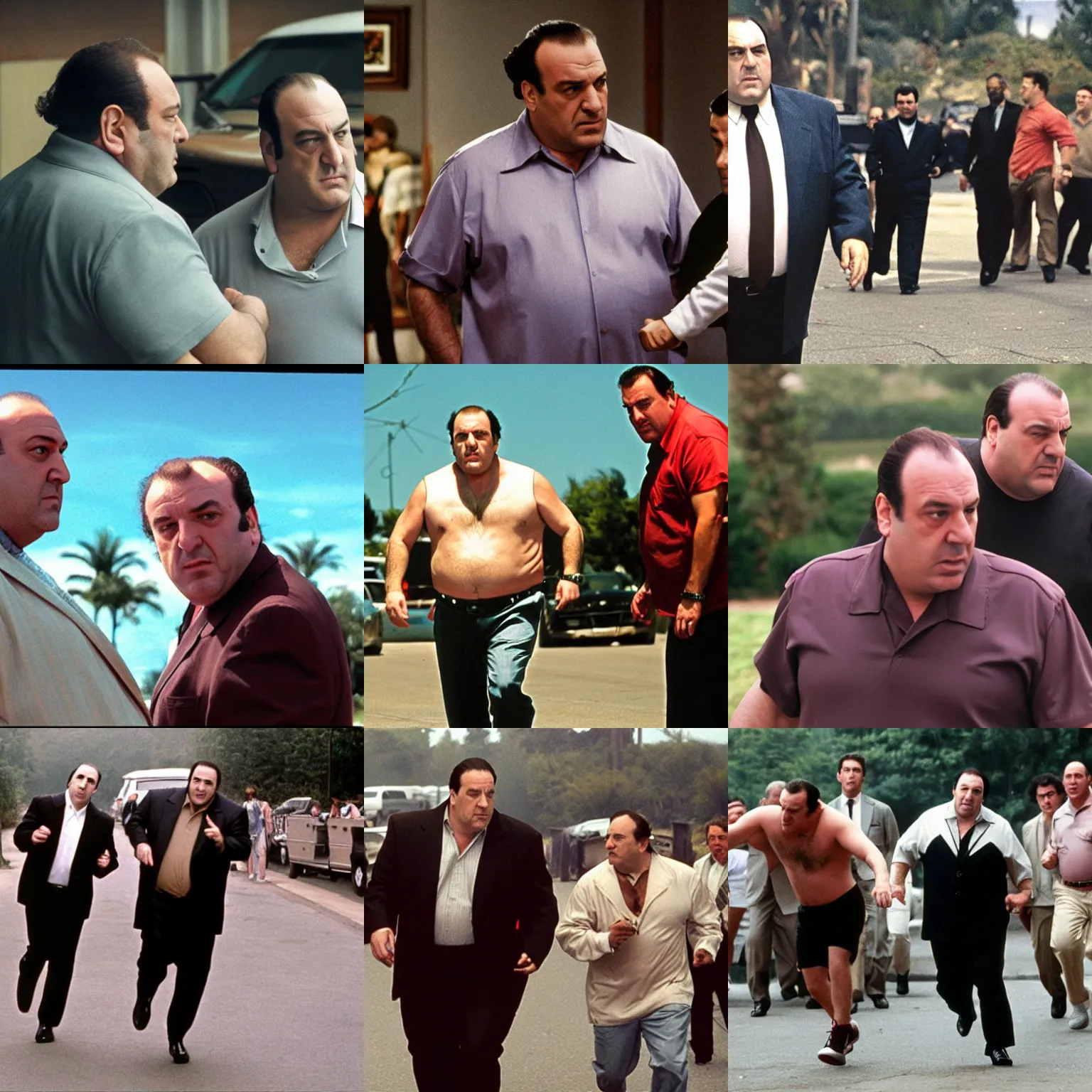 Prompt: tony soprano getting chased by gabagool