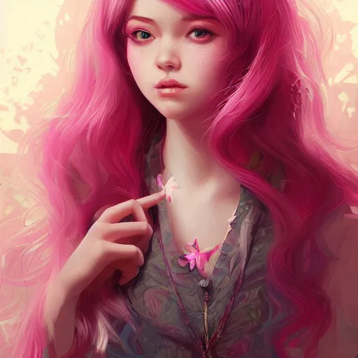 Image similar to teen girl, pink hair, gorgeous, amazing, elegant, intricate, highly detailed, digital painting, artstation, concept art, sharp focus, illustration, art by Ross tran