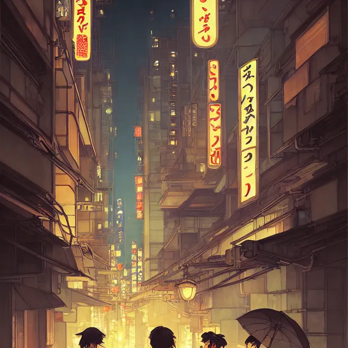 Image similar to empty tokyo at night, spring, in the style of studio ghibli, j. c. leyendecker, greg rutkowski, artem