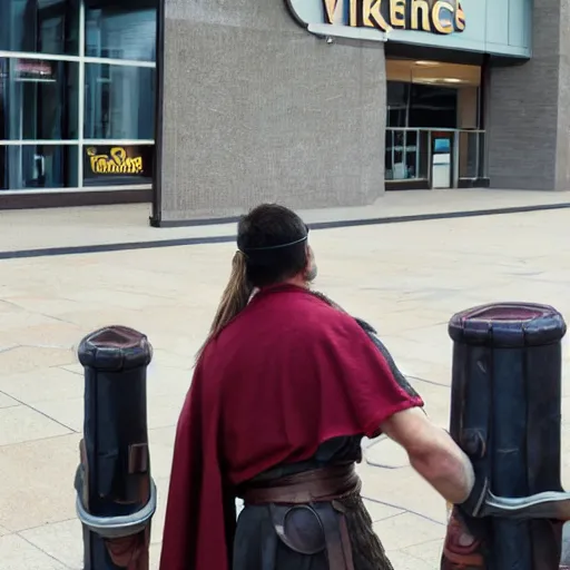 Image similar to viking dejected leaving local mall