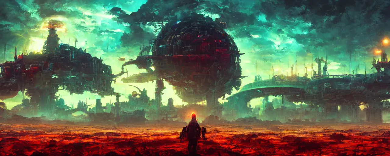 Image similar to ” otherwordly landscape radioactive wasteland, [ cinematic, detailed, epic, widescreen, opening, establishing, mattepainting, photorealistic, realistic textures, octane render, art by paul lehr ] ”