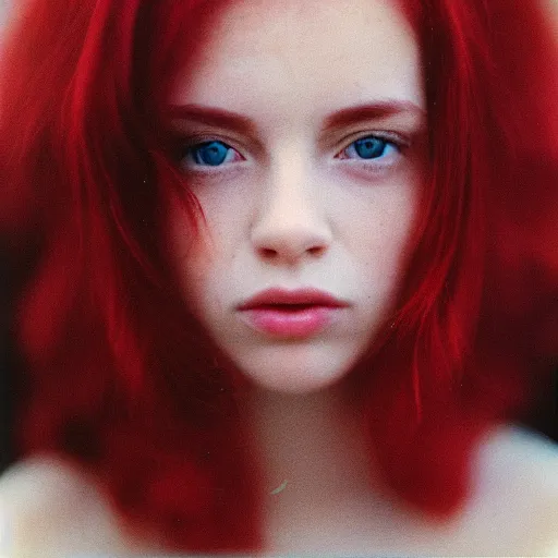 Prompt: portrait a red headed woman, close up. nikon 2 9 mm f / 0. 8, cinelux asa 1 0 0, medium - format print.