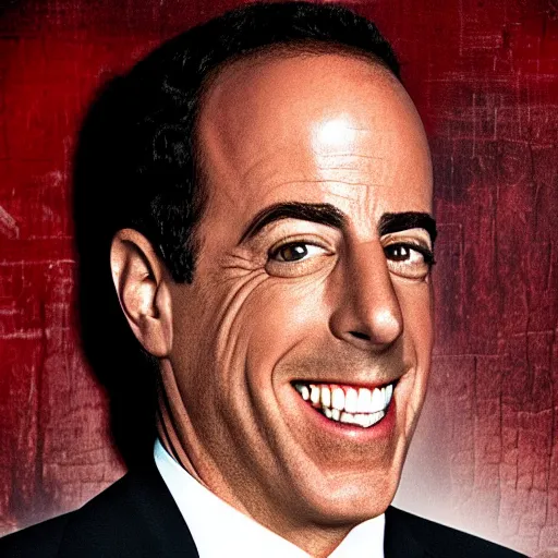 Image similar to Jerry Seinfeld with lots of scary looking realistic sharp pointy teeth, highly detailed movie still